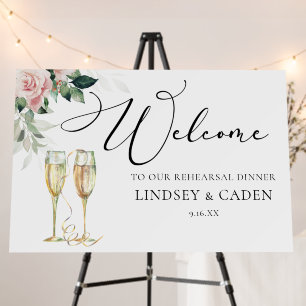 Pink Floral Calligraphy Rehearsal Dinner Welcome Foam Board