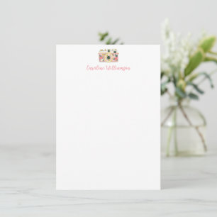 Pink Floral Camera Watercolor Personalized Name Note Card