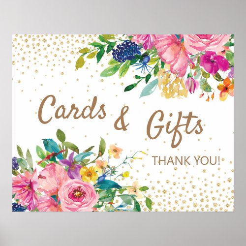 Pink Floral Cards Gifts Baby Shower Poster