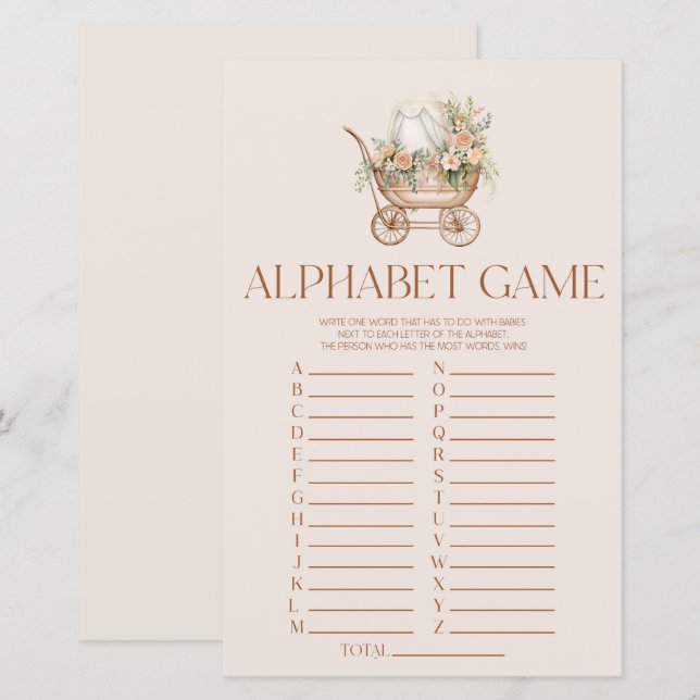 Pink Floral Carriage Alphabet Baby Shower Game (Front/Back)
