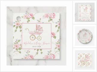 Pink Floral Carriage Baby Shower