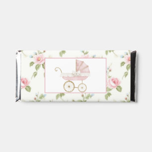 Pink Floral Carriage Baby Shower  Hershey Bar Favors