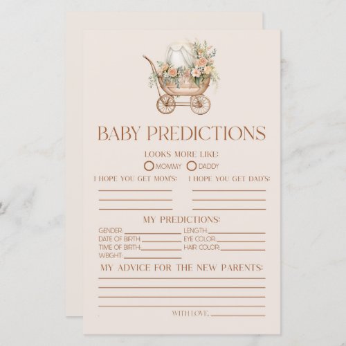 Pink Floral Carriage Baby Shower Predictions Game