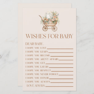 Pink Floral Carriage Wishes For Baby Shower Game