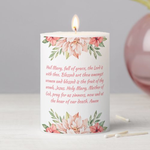 Pink Floral Catholic Hail Mary Prayer Candle