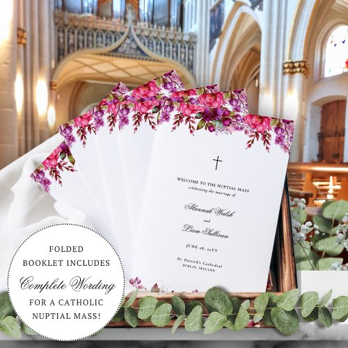 Pink Floral Catholic Wedding Mass Ceremony Program