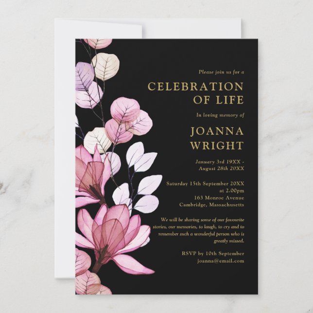 Pink Floral Celebration Of Life Funeral Invitation (Front)