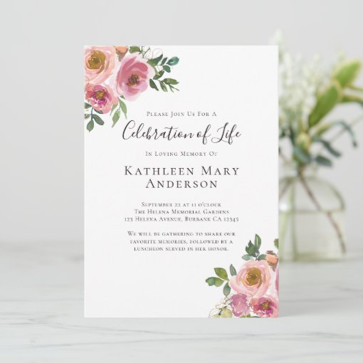 Pink Floral Celebration of Life Invitation | Zazzle