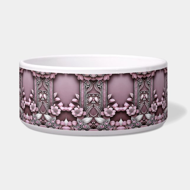 Pink Floral Ceramic Pet Bowl (Front)