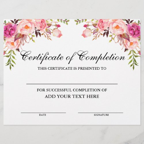 Pink Floral Certificate of Completion _ Your Text