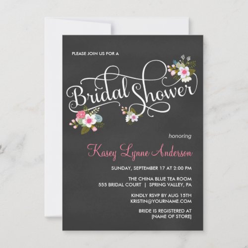 Pink Floral Chalkboard Bridal Shower Invites