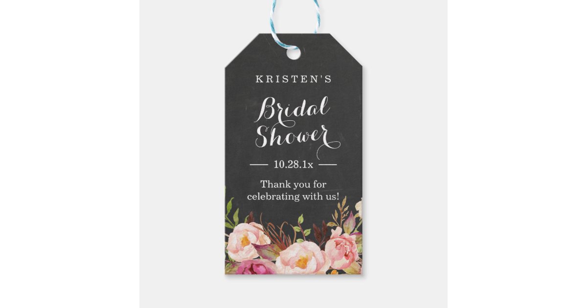 Pink Floral Chalkboard | Bridal Shower Thank You Gift Tags | Zazzle