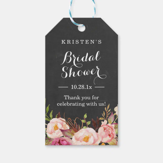 Pink Floral Chalkboard | Bridal Shower Thank You Gift Tags | Zazzle