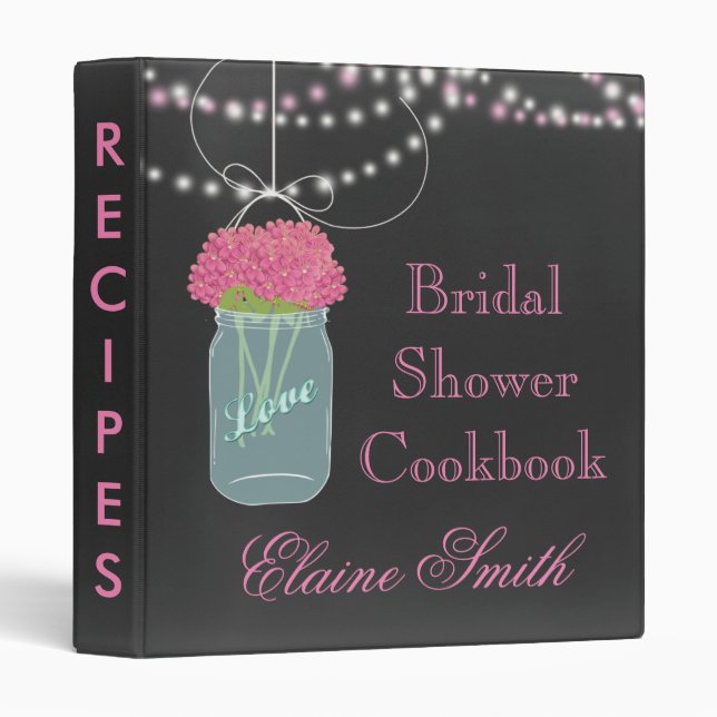 pink floral Chalkboard Mason Jar Recipe Folder (Front/Spine)