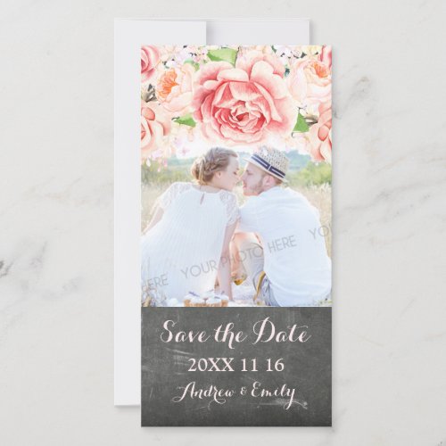 Pink Floral Chalkboard Save the Date Wedding Photo