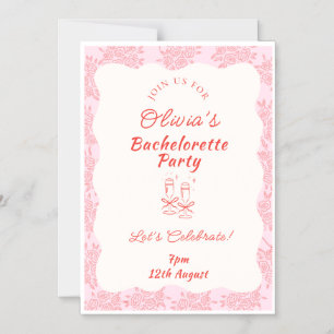Pink Floral & Champagne -  Bachelorette Party Magnetic Invitation
