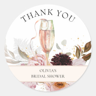 Pink Floral Champagne Bridal Shower Classic Round Sticker
