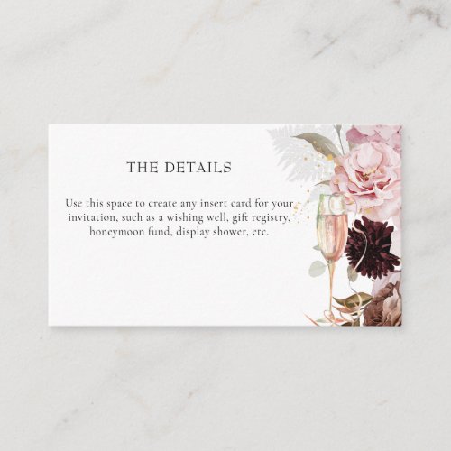 Pink Floral Champagne Bridal Shower  Enclosure Card