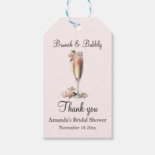 Pink Floral Champagne Bridal Shower Favor  Gift Tags