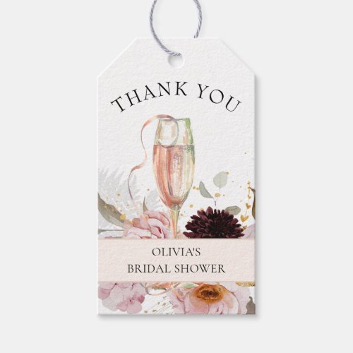 Pink Floral Champagne Bridal Shower Gift Tags