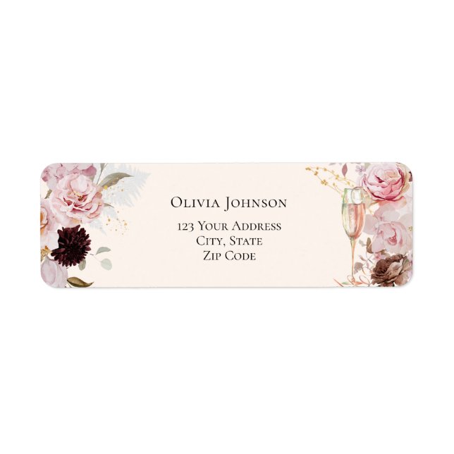 Pink Floral Champagne Bridal Shower  Label (Front)