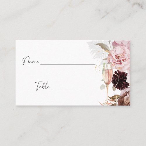 Pink Floral Champagne Bridal Shower Place Card