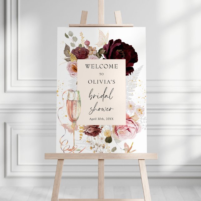 Pink Floral Champagne Bridal Shower Welcome Foam Board (Creator Uploaded)