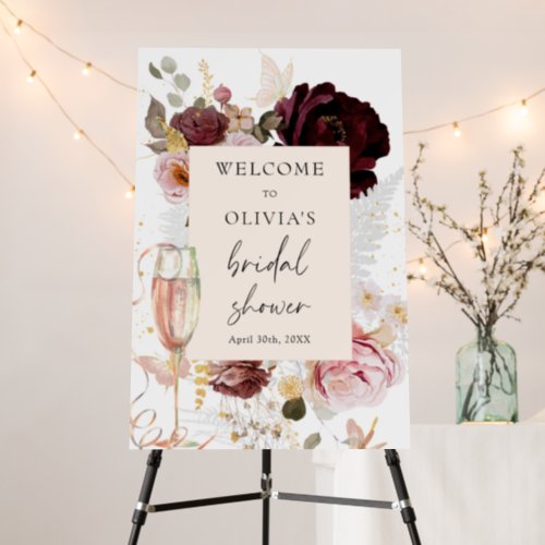 Pink Floral Champagne Bridal Shower Welcome Foam Board
