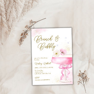 Pink Floral Champagne Brunch Bubbly Baby Shower Invitation