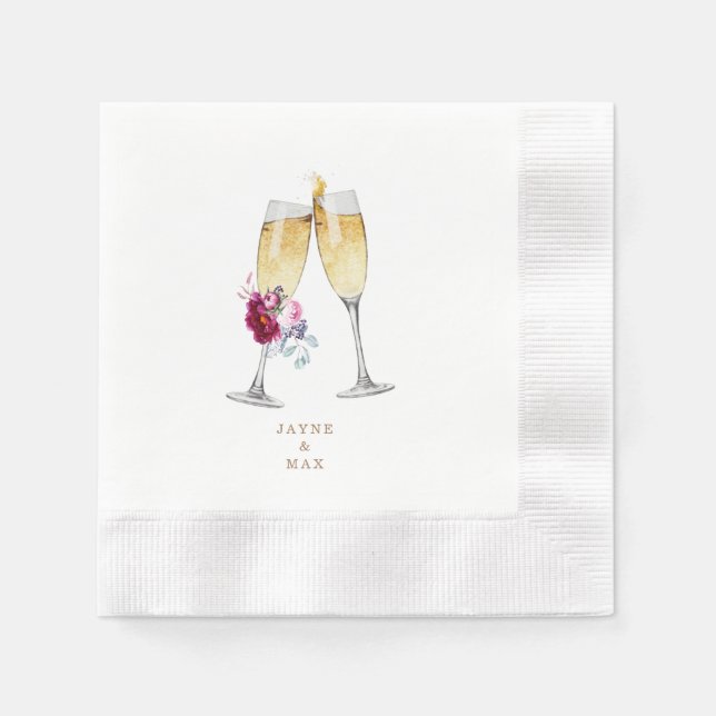 Pink Floral Champagne Elegant Wedding Welcome Napkins (Front)