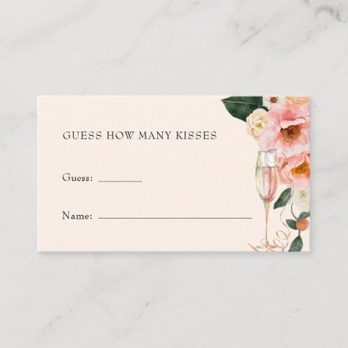 Pink Floral Champagne Guess How Many Kisses Enclosure Card