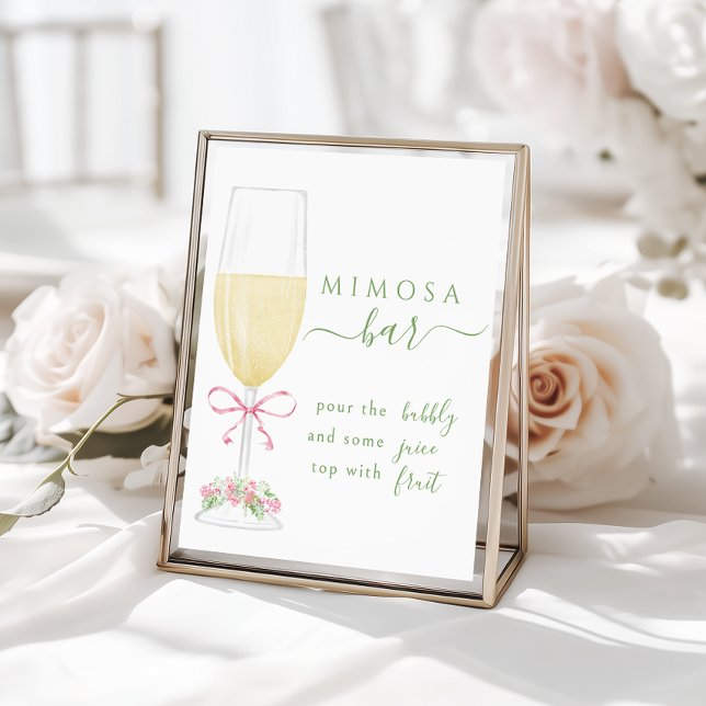 Pink Floral Champagne Mimosa Bar Sign Poster (Creator Uploaded)
