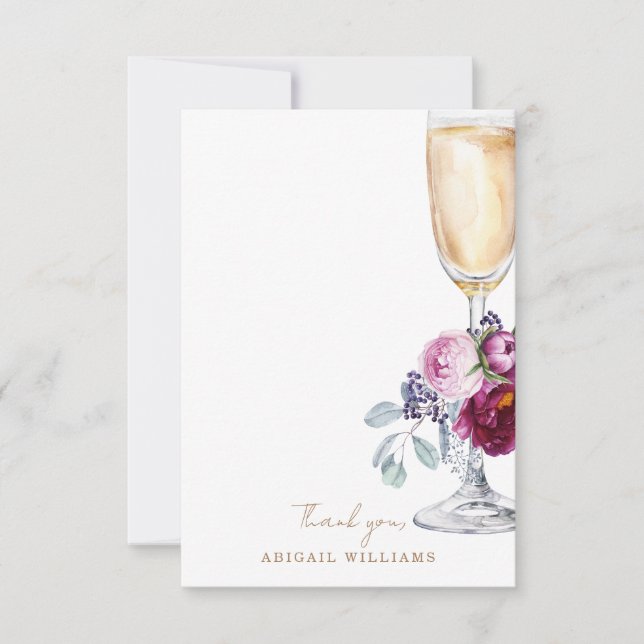 Pink Floral Champagne Shower Thank You (Front)
