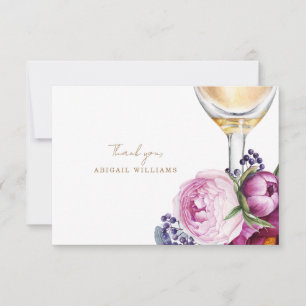 Pink Floral Champagne Shower Thank You II Card