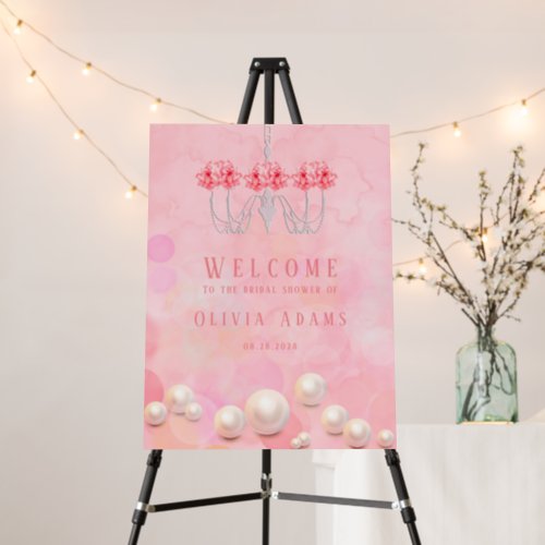 Pink Floral Chandelier Girl Baby Shower Welcome  Foam Board