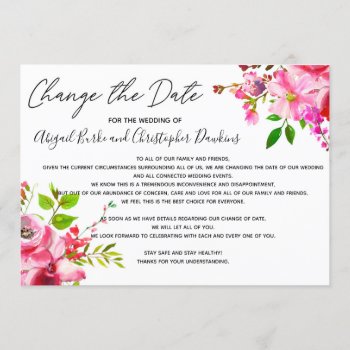 Pink Floral Change Or Delay The Date Invitation by PetitePaperie at Zazzle