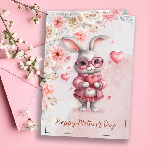 Pink Floral Charm  Love Sweet Bunny Mothers Day Card