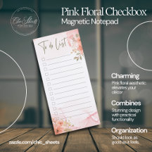 Pink Floral Checkbox To-Do List Magnetic Notepad