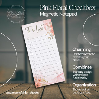 Pink Floral Checkbox To-Do List Magnetic Notepad