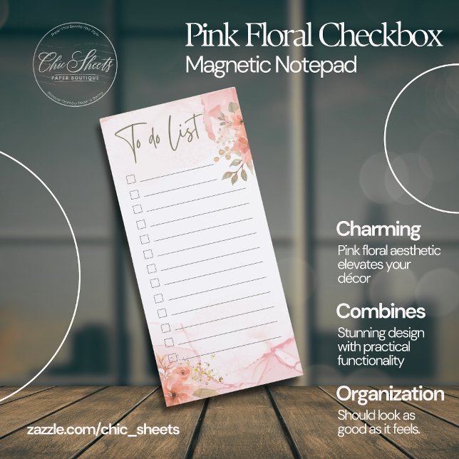 Pink Floral Checkbox To-Do List Magnetic Notepad (Creator Uploaded)