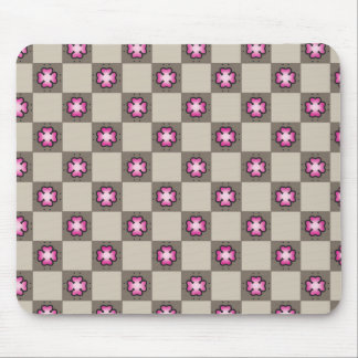 Pink Floral Checkerboard Pattern Mouse Pad