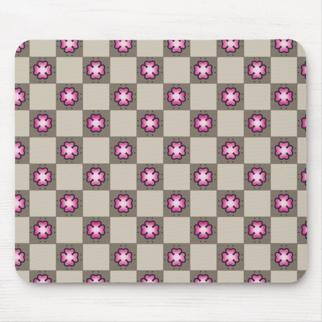 Pink Floral Checkerboard Pattern Mouse Pad (Front)
