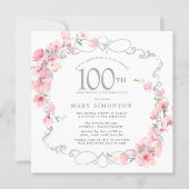 Pink Floral Cherry Blossom 100th Birthday Party Invitation (Front)