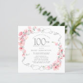 Pink Floral Cherry Blossom 100th Birthday Party Invitation (Standing Front)