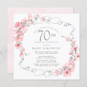 Pink Floral Cherry Blossom 70th Birthday Party Invitation