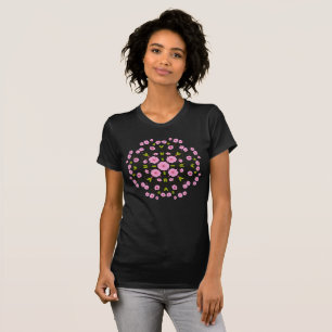Pink Floral Cherry Blossom Medallion Hand Drawn T- T-Shirt