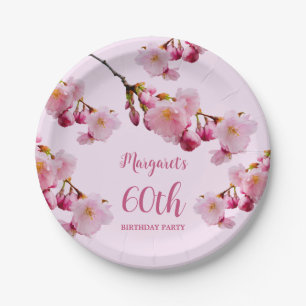 Pink Floral Cherry Blossom Sakura Birthday Party Paper Plates