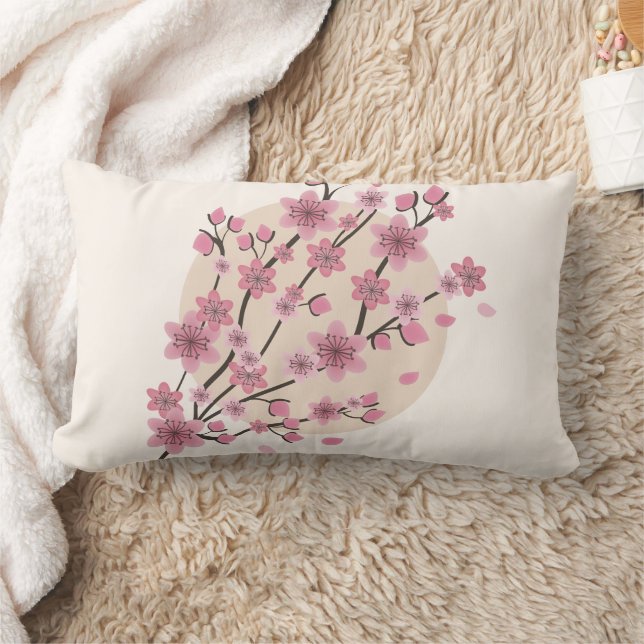 Pink Floral Cherry  Blossom Tree Petals    Lumbar Pillow (Blanket)