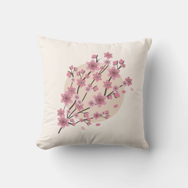 Pink Floral Cherry  Blossom Tree Petals   Throw Pillow (Front)