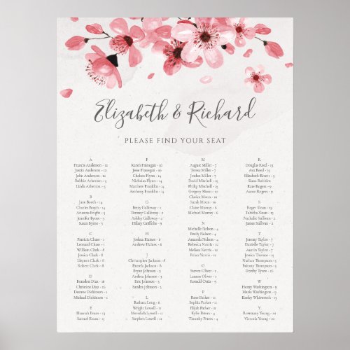 Pink Floral Cherry Blossom Wedding Seating Chart